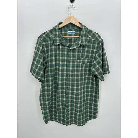 Columbia Button Front Shirt Mens Size L Green Plaid Lightweight Outdoors Hiking - Picture 1 of 6